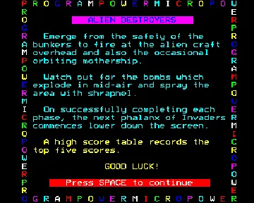 Alien Destroyers (1982)(Program Power)[a][ALIEN-I] screen shot title